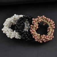 rope pearls women 3 colors hair band ponytail holder beads elastic scrunchie