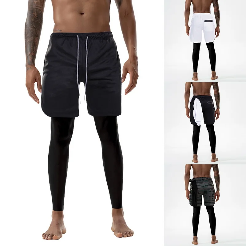 Новинка 2019 спортивные штаны мужские эластичные дышащие поддельные два предмета