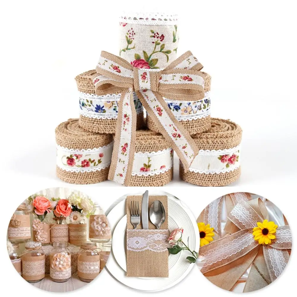 

HUIRAN Lace Linen Roll Burlap Ribbon Romantic Rustic Wedding Table Decor Weding Party Weeding Decor for Weddings Mariage Decor