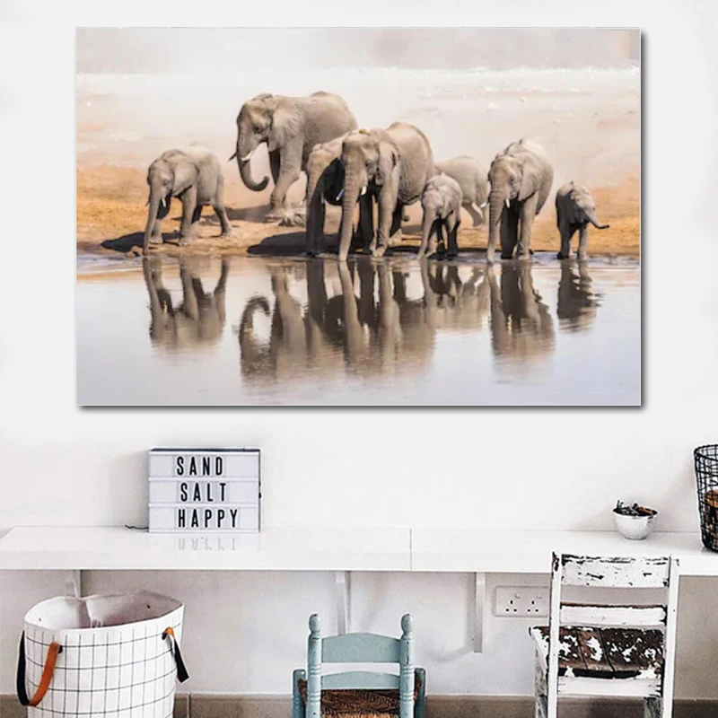 RELIABLI Арт холст Картины Африканский слон питьевой воды для животных Настенный