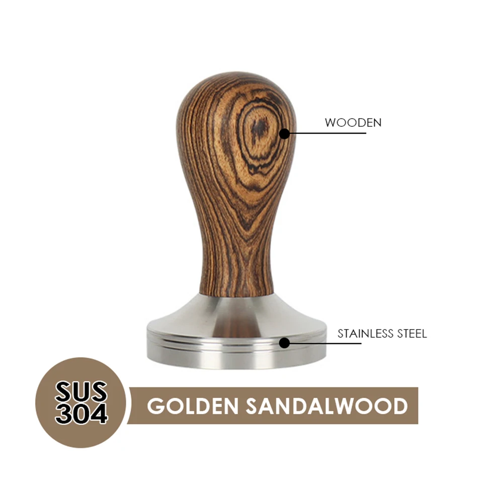 Compactador de caf&eacute; de acero inoxidable 58/58, mango de martillo, Base plana, accesorios de caf&eacute; Espresso Barista, 51/53/304. 3MM-5