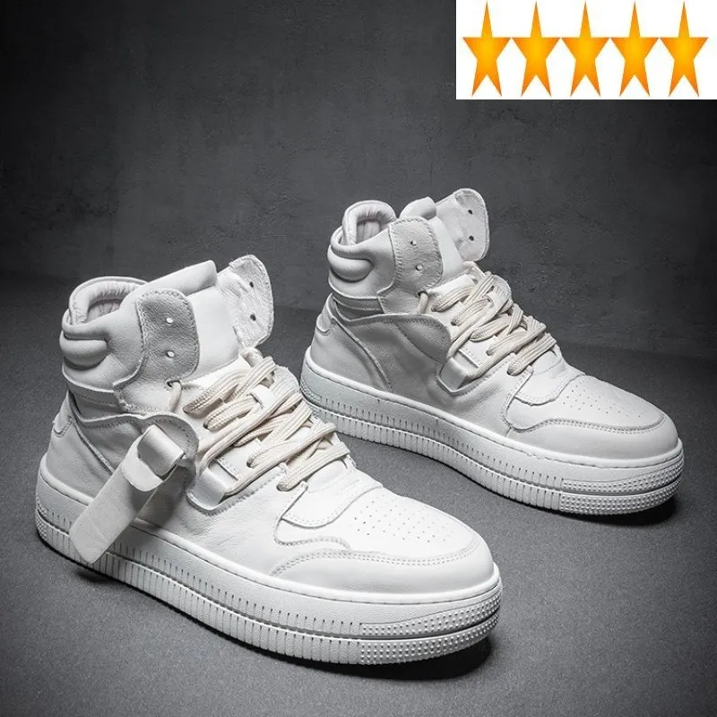 

Men High Top Genuine Leather Sneakers Designer Lace Up Round Toe Winter Fleece Liner Thick Platform Joggers Trainers Shoes