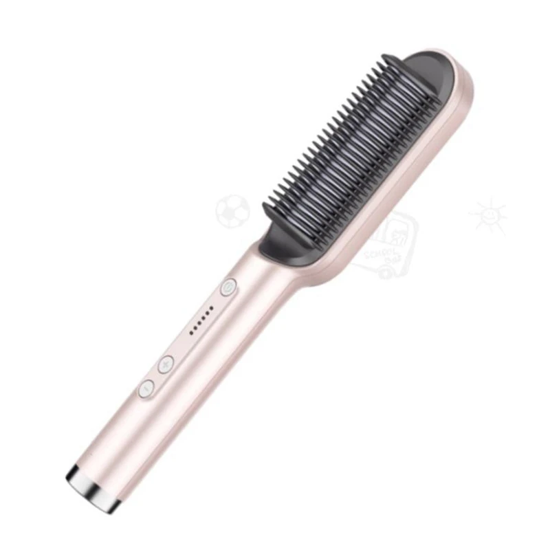 

Pink Hair Straightener Brush - Hair Straightening Iron with Built-in Comb, 20S Fast Heating & 5 Temp Settings EU Plug