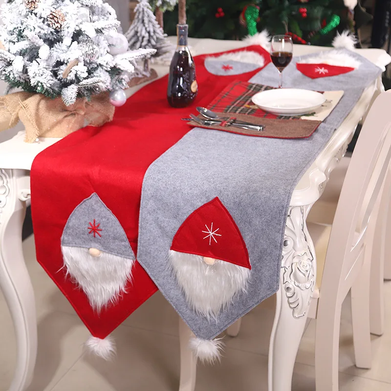 

Yaapeet 2pcs Christmas Red Santa Claus Table Runner Dining Room Polyester Table Cloth Christmas Fashion Party Decor