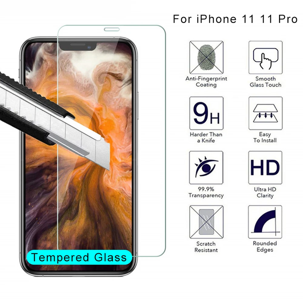 9H для iPhone 11 pro max закаленное стекло Защита экрана телефона Защитная пленка на