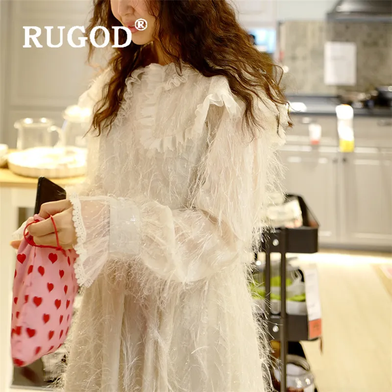 Женское платье макси RUGOD элегантное в стиле ретро с рюшами на воротнике вечерние