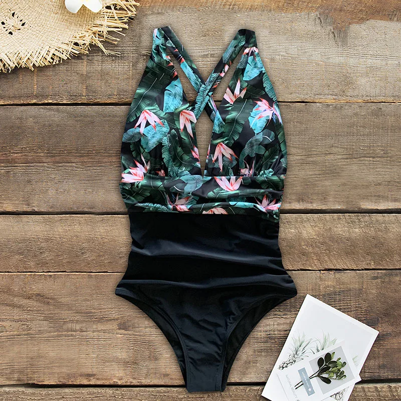 

Sexy One Piece Swimsuits Female Shoulder Floral Women Swimwear Push Up Bathing Suits Bodysuits Beach wear Ruffle Monokini