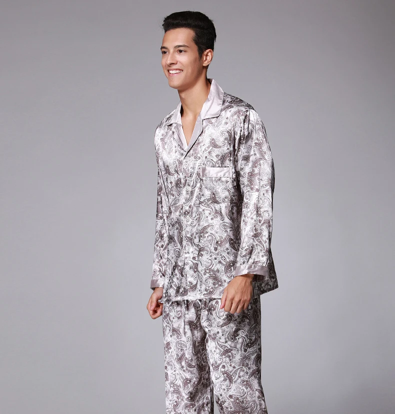 Пижамные комплекты для мужчин атласная шелковая пижама пижамные костюмы