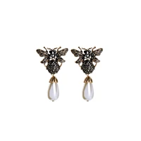 zwpon fashion pvae crystal animal bee dangle drop earrings natural teardrop pearl brand drop earrings for woman female jewelry