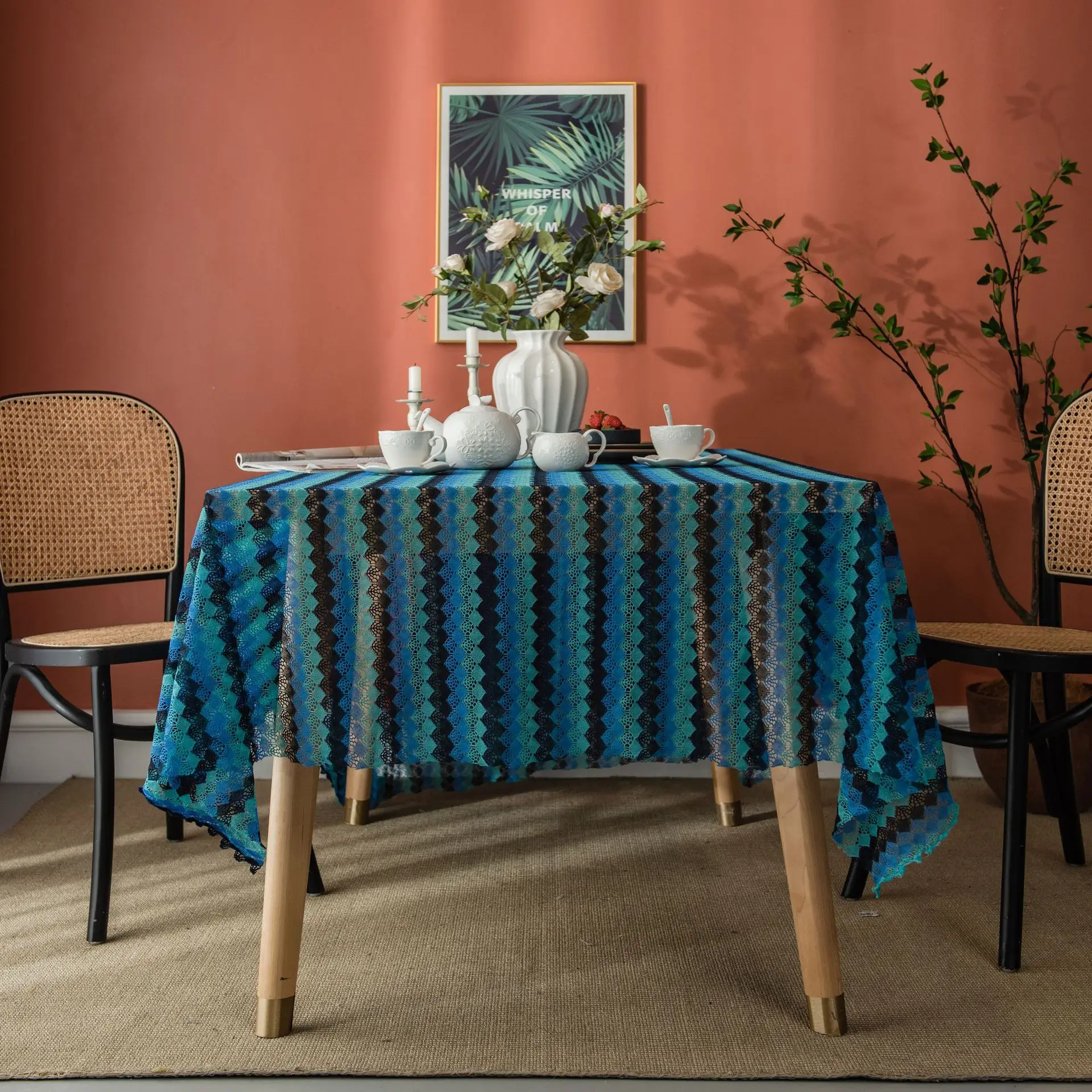 

Lace Rectangular Decorative Tablecloth, Coffee Table Contrast Color Hollow Table Cloth