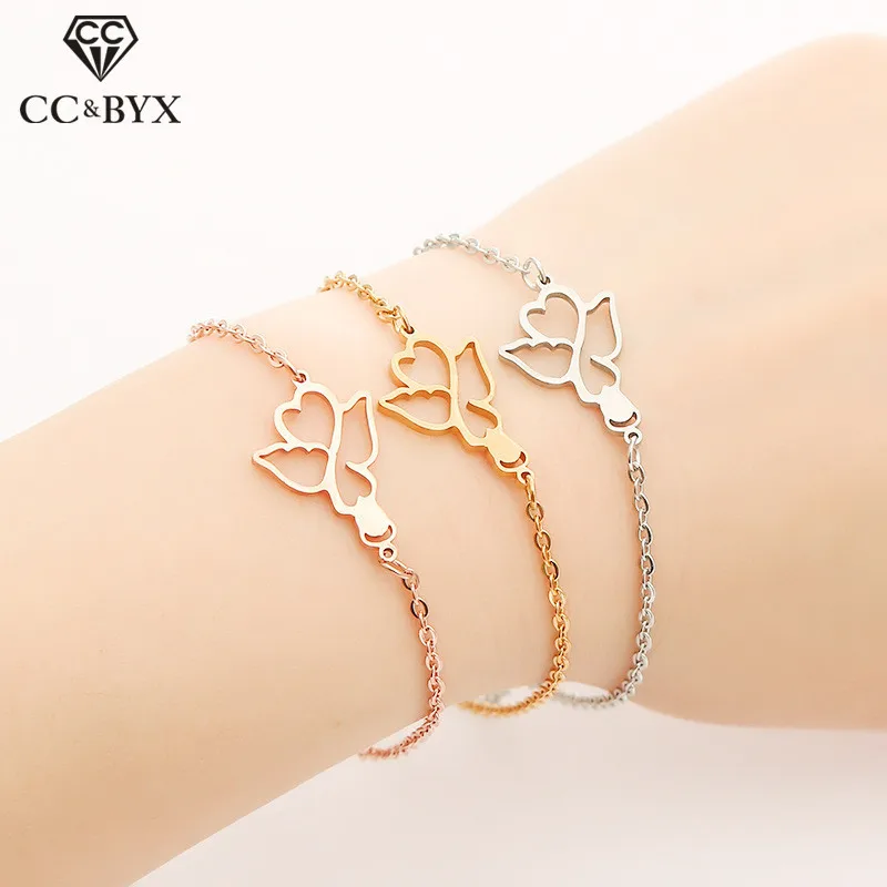 CC браслеты из нержавеющей стали для женщин в форме ангела офисный женский