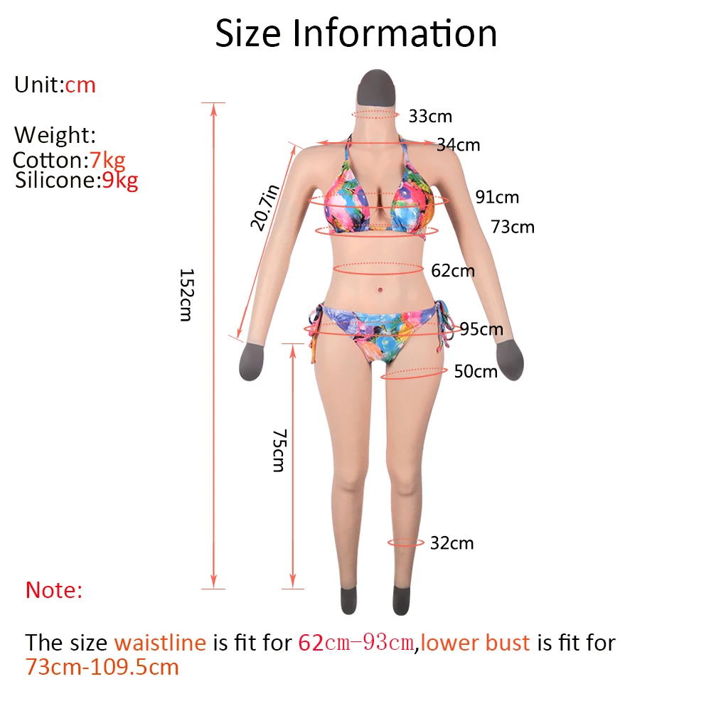 D Cup Silicone/Cotton Bodysuits Realistic Breast Forms Fake Vagina for Male to Female Transgender Crossdresser With Arms 4G |