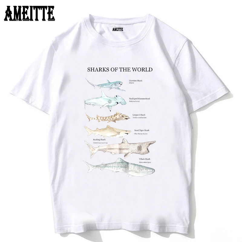 Футболка мужская с принтом акулы мира Модный повседневный топ коротким рукавом в