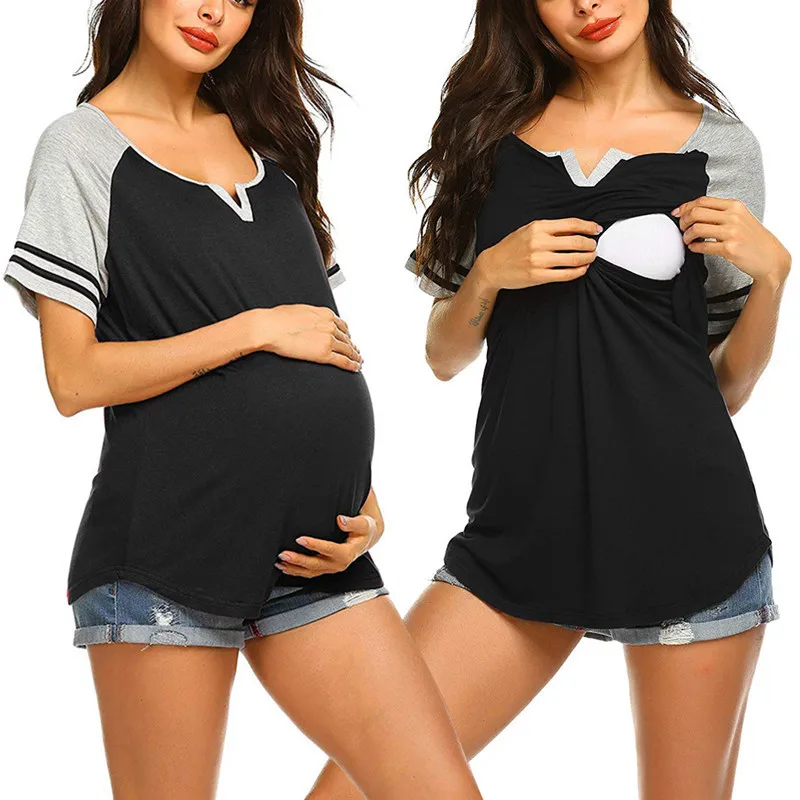 

Women Pregnant Maternity Clothes Short Sleeve Stripes Print Tops Pregnancy Shirt Breastfeeding Clothes Ropa Premama Embarazadas