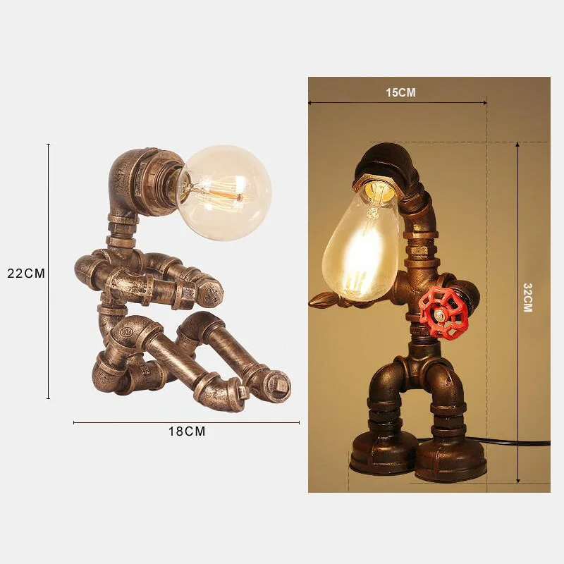 Настольный светильник лампа-робот Бронзовый Американский Ретро Декор
