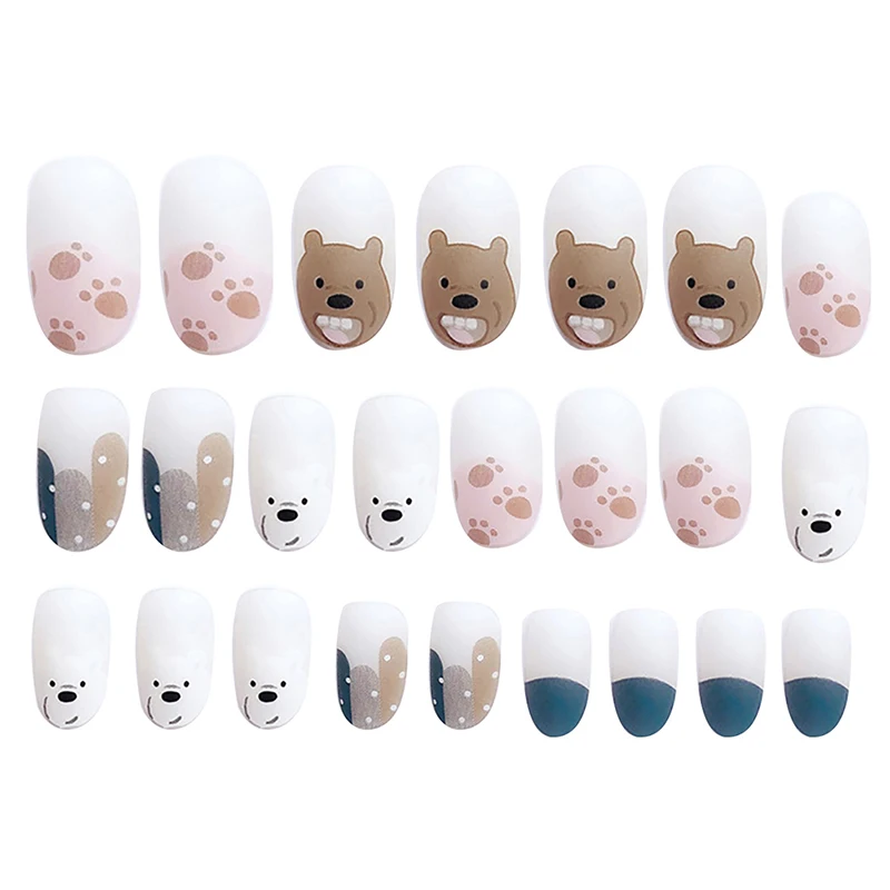 Накладные ногти средней длины с круглой головкой в форме милого медведя для