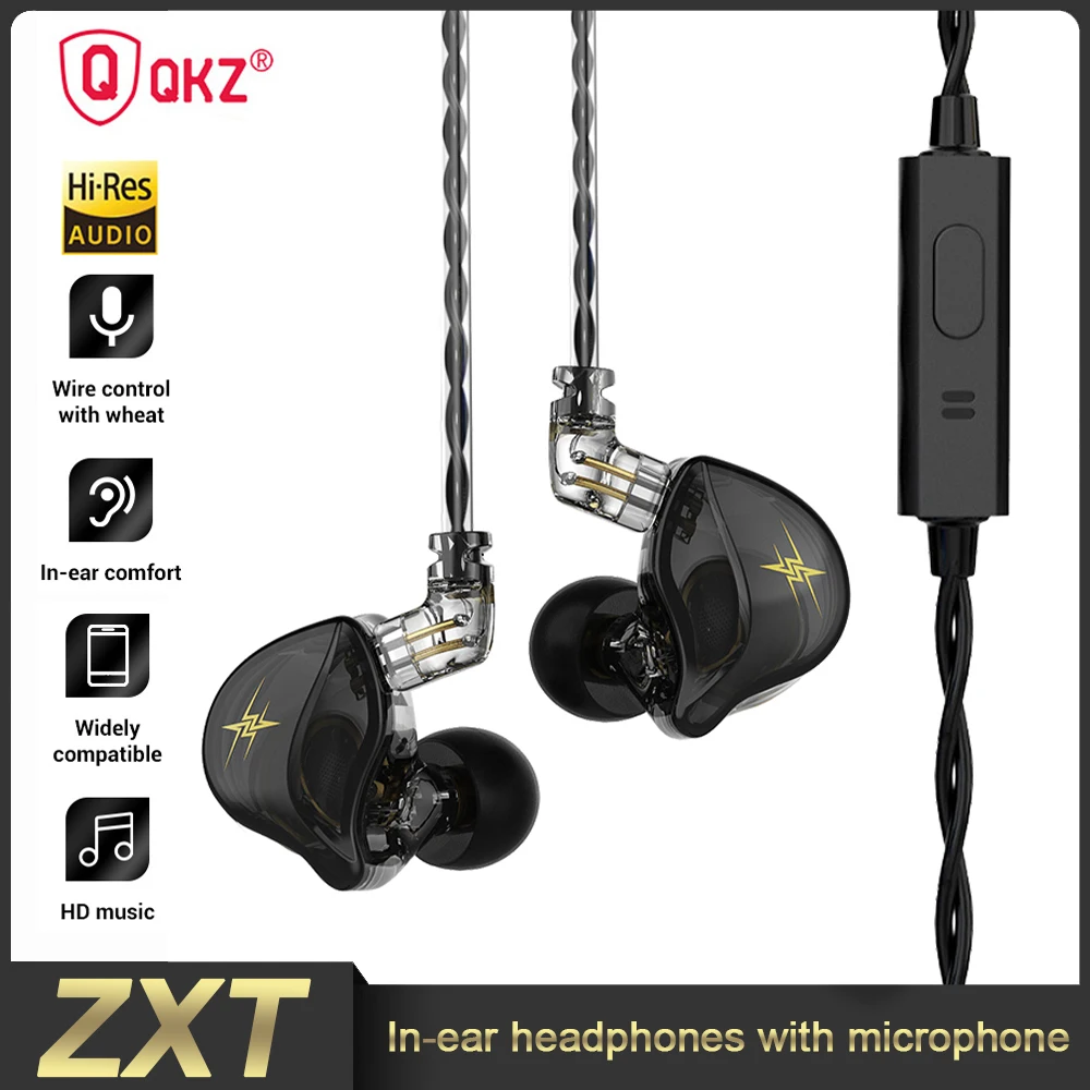 

Проводные наушники QKZ ZXT, динамические Hi-Fi наушники-вкладыши с басами, спортивные съемные наушники с микрофоном, разъемные наушники-вкладыши...