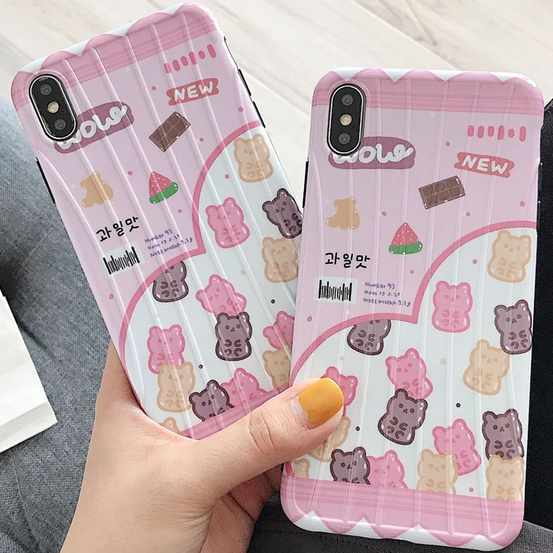 Cute Candy Bear Pattern Phone Case for iPhone 6 6s 7 8 Plus X Xs XR Max TPU 3D Back Cover |