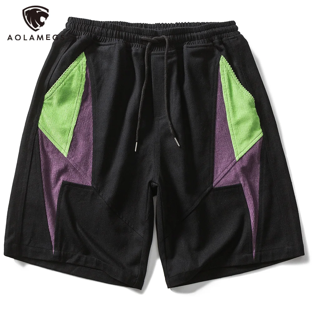 

Aolamegs Men's Shorts Hit Color Patchwork Sweatpants Summer Retro Casual Shorts Couple Harajuku Pants Men's Clothing Streetwear