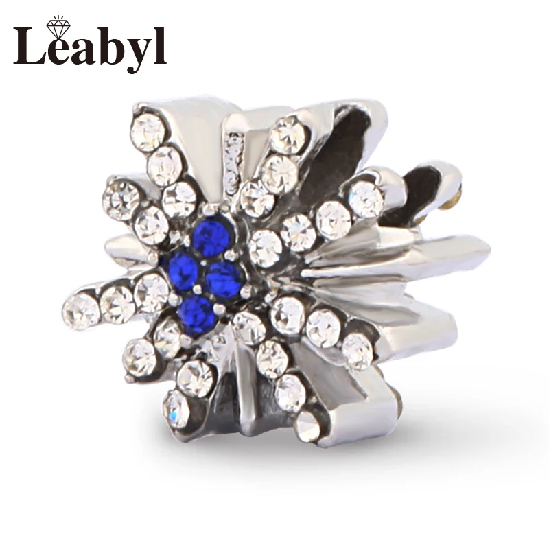 2 шт./лот Новые бусины-шармы в виде белых снежинок с кристаллами подходят для