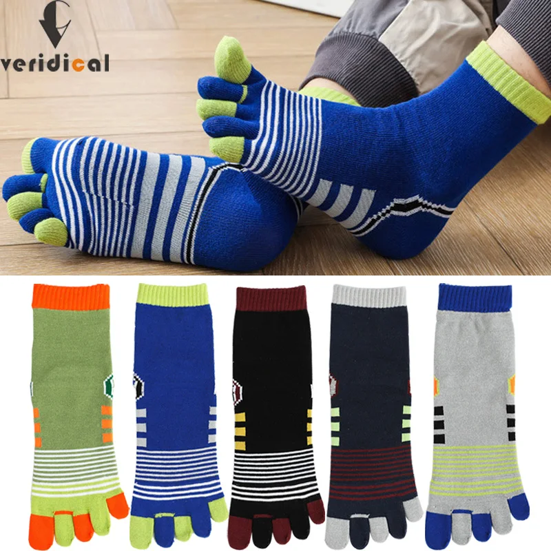 

Autumn Winter Athletic Sport Five Finger Socks Cotton Colorful Breathable Striped Anti-Bacterial Warm Socks With Toes EU 38-44