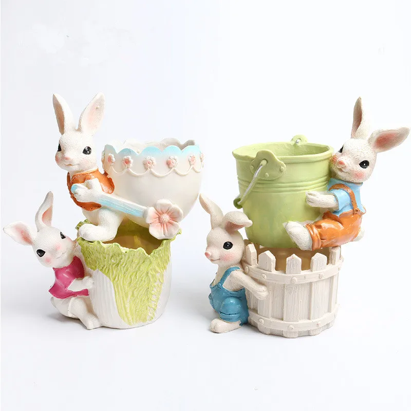 Полимерные Мультяшные цветочные горшки в виде кролика креативные мини