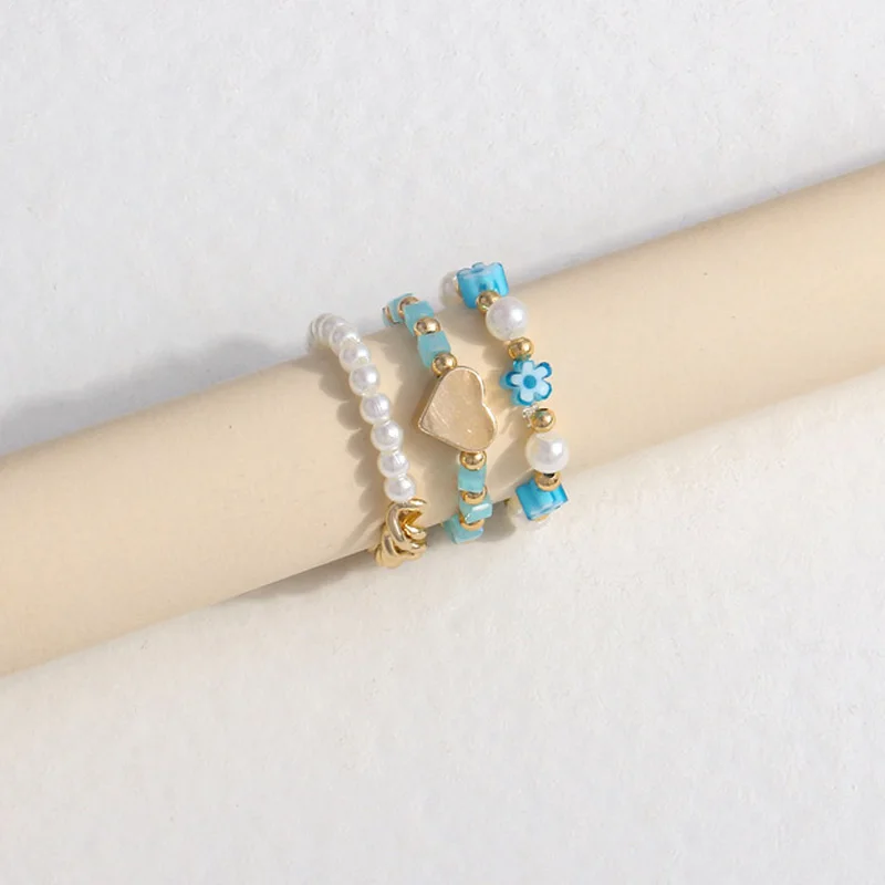 

3Pcs Retro Crystal Multi Beaded Pearl Rings Natural Freshwater Pearl Geometric Rings for Women Continuous Circle Minimalist Ring