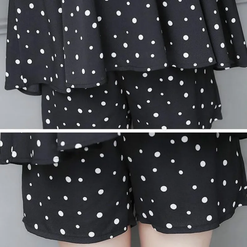 

Women Sets Oversize 5XL Dot Leisure Loose Fashion Simple Two-pieces Comfortable Breathable Skin-friendly Female Elastic-waist