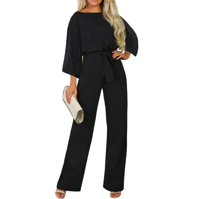 

2020 Female Fashion Jumpsuits Women Autumn Cotton Long Sleeve Bow Belt Casual Loose Romper Trousers Ladies Pants New