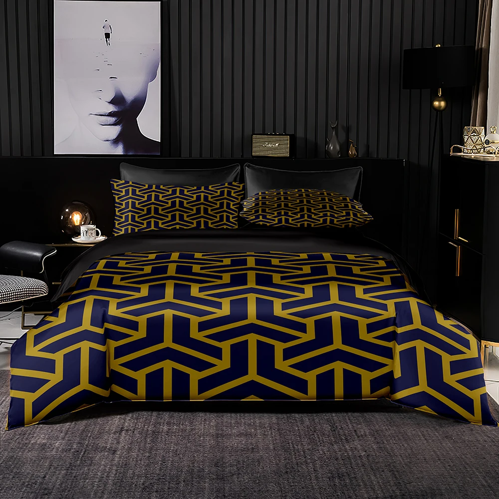 

Household Nordic Bedding Set Lines Pattern Duvet Cover King Queen Double Size Set with Pillowcase