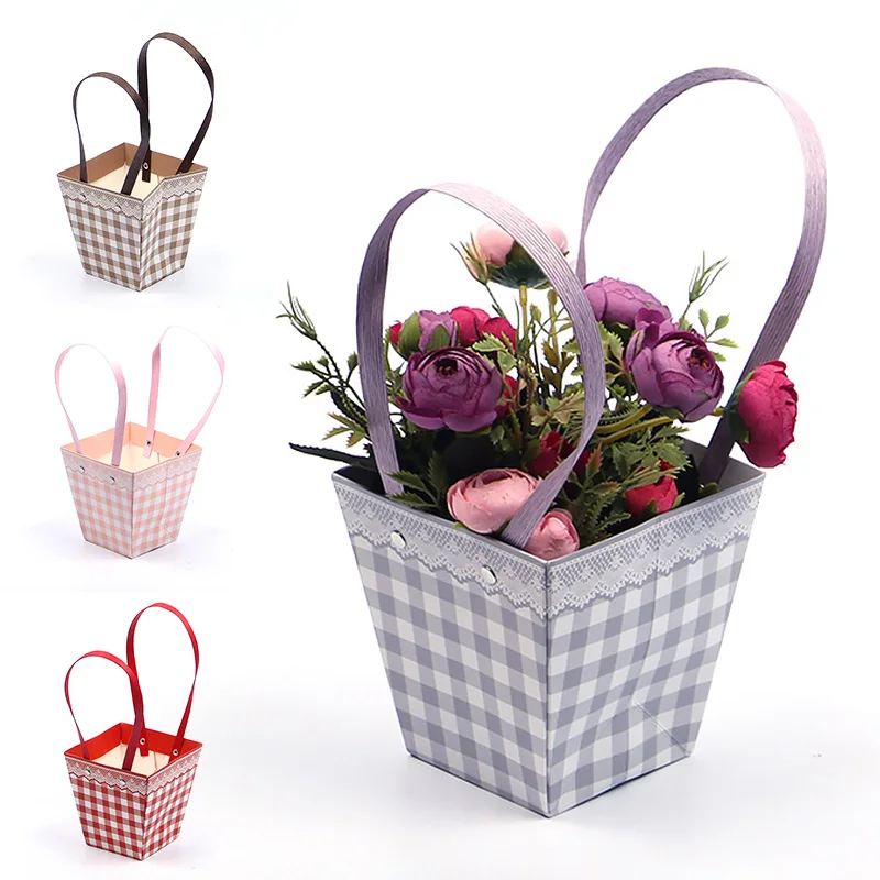 

Portable Foldable Flower Box Waterproof Paper Packing Bag Florist Fresh Flower Carrier Bag Handmade Bouquet Basket for Wedding