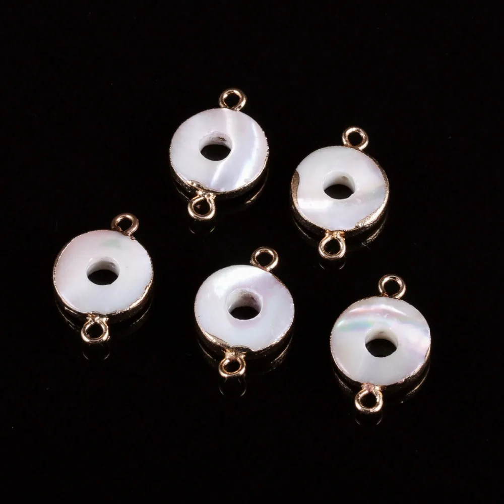 

New 1PCS Natural Round Shell Pearl Double Hole Connector 13x19mm Diy Beads Accessories for Jewelry Making