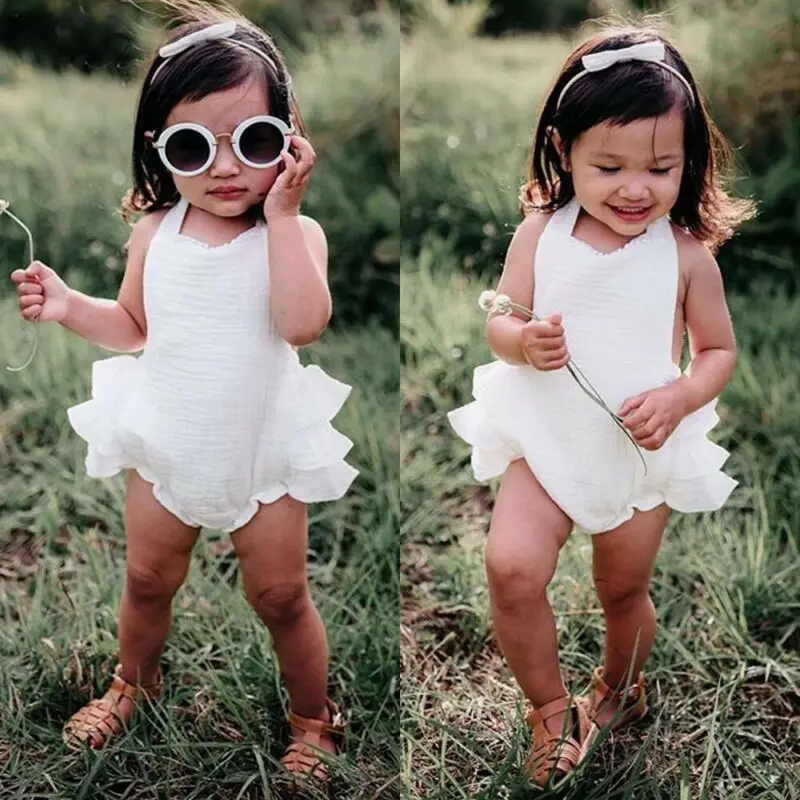 

2021 Newborn 0-24 Months Baby Girls Lace-up Ruffle Backless Romper Bodysuit Jumpsuit Outfit Summer Sunsuit