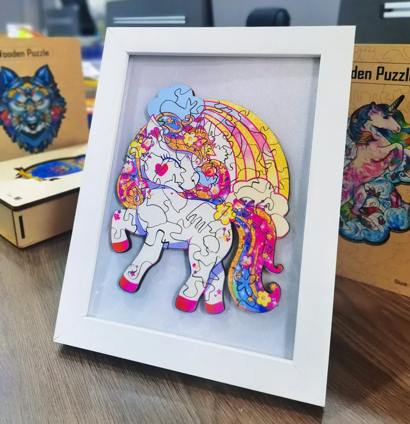 Wooden Unicorn Puzzle for Kids with Frame DIY Each Piece is Animal Shaped Christmas Gift Jigsaw | Игрушки и хобби
