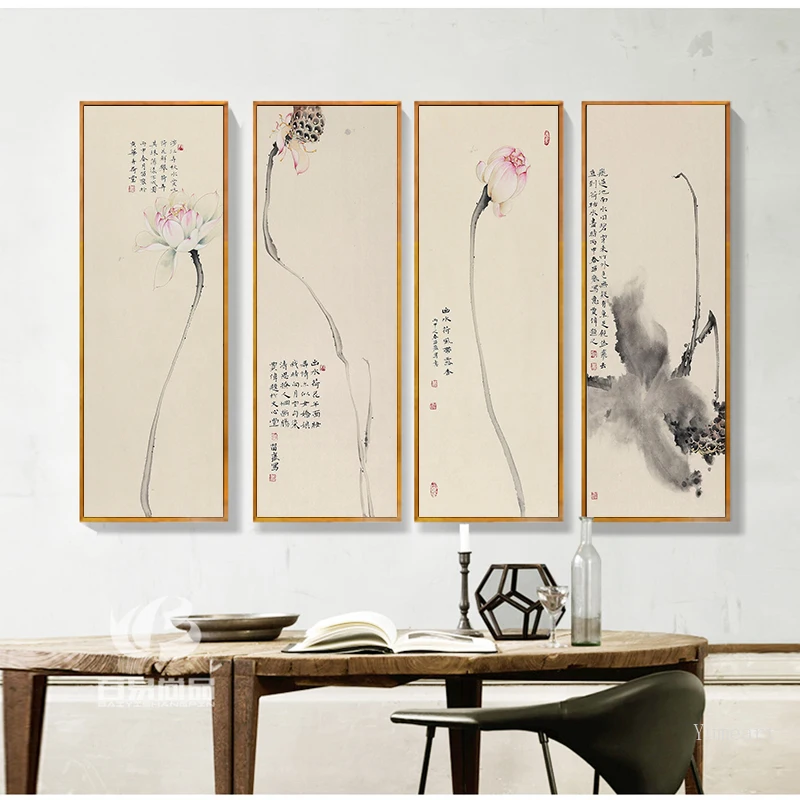 Рисунок на холсте в традиционном китайском стиле художественный постер с