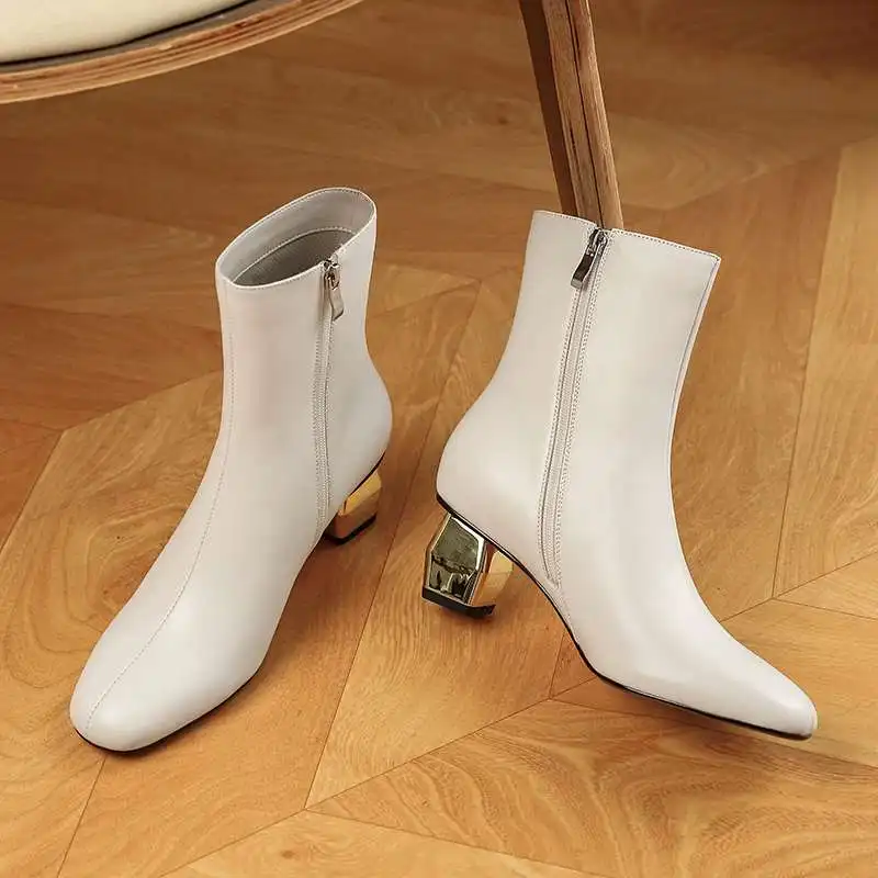 

Vichelo Hot genuine leather round toe metal strange high heel office lady streetwear fashion modern winter new ankle boots L07