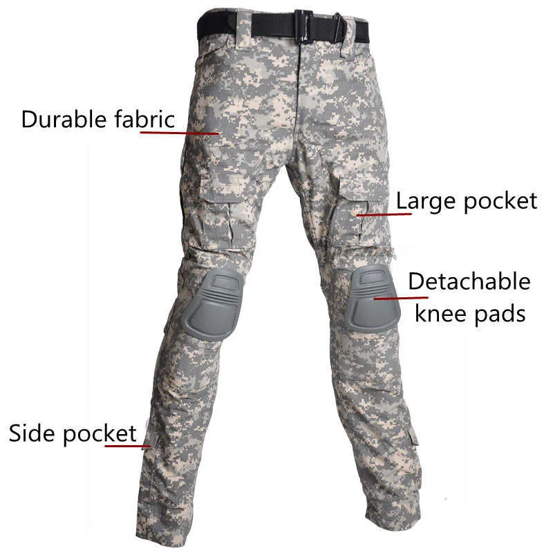 

Outdoor Airsoft Paintball Military Uniform Tactical Combat Suits Hunting Set Camouflage Shirts Cargo Pants Elbow/Knee Pad