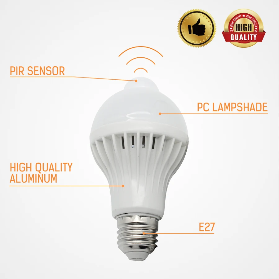 Светодиодный светильник E27 с инфракрасным датчиком движения 5 Вт 7 9 Вт|bulb 5w|sensor