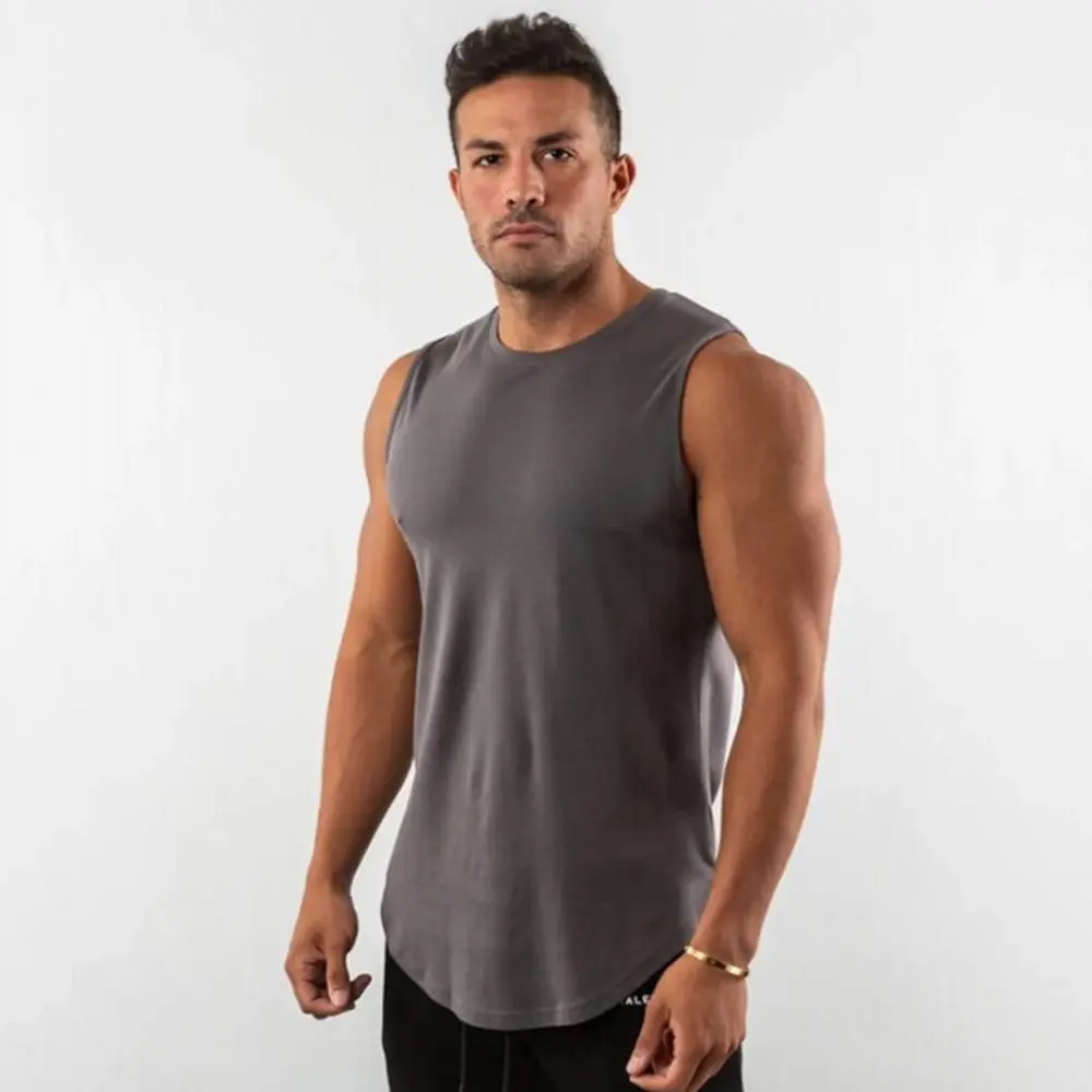 Майка Мужская Спортивная однотонная хлопковая рубашка без рукавов повседневная