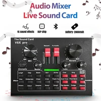 v8x pro live sound card audio mixer bluetooth 15 multiple modes sound effects for computer phones singing and recording