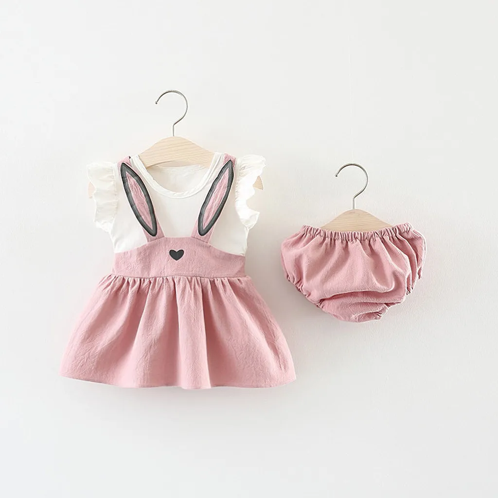 

Newborn Baby Clothes Set Toddler Baby Girl Set Sleeveless Cartoon Rabbit Bunny Ear Dress Shorts Clothing комплек одежд