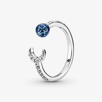 2021 new 925 sterling silver blue earth and moon opening pan ring is suitable for womens gift wedding diy jewelry
