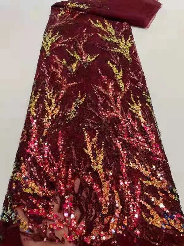 

Wine Sequins African French Lace Fabric 2020 High Quality Tulle Mesh Lace Bridal Nigerian Wedding Dress Lace For Women