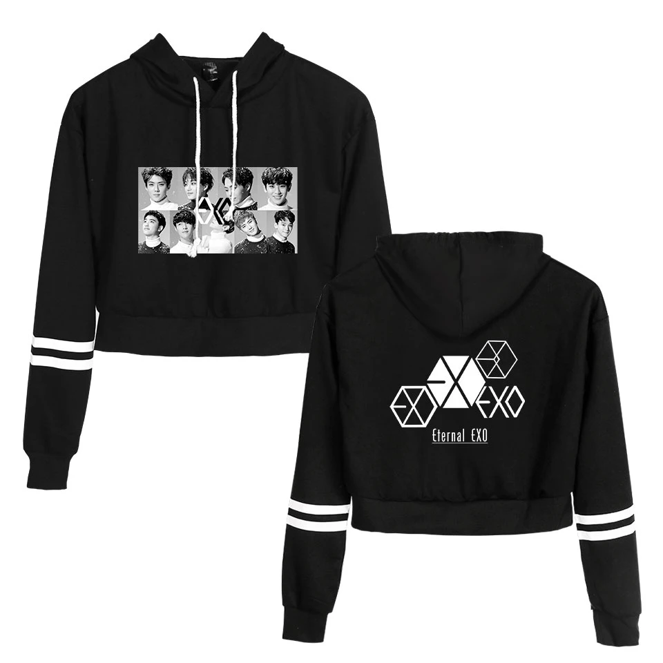 

New Kpop EXO PLANET#5 Short Hoodie Sweatshirts Serpents Streetwear Top Spring EXO PLANET#5 Hoodies Female Hooded Harajuku Spring