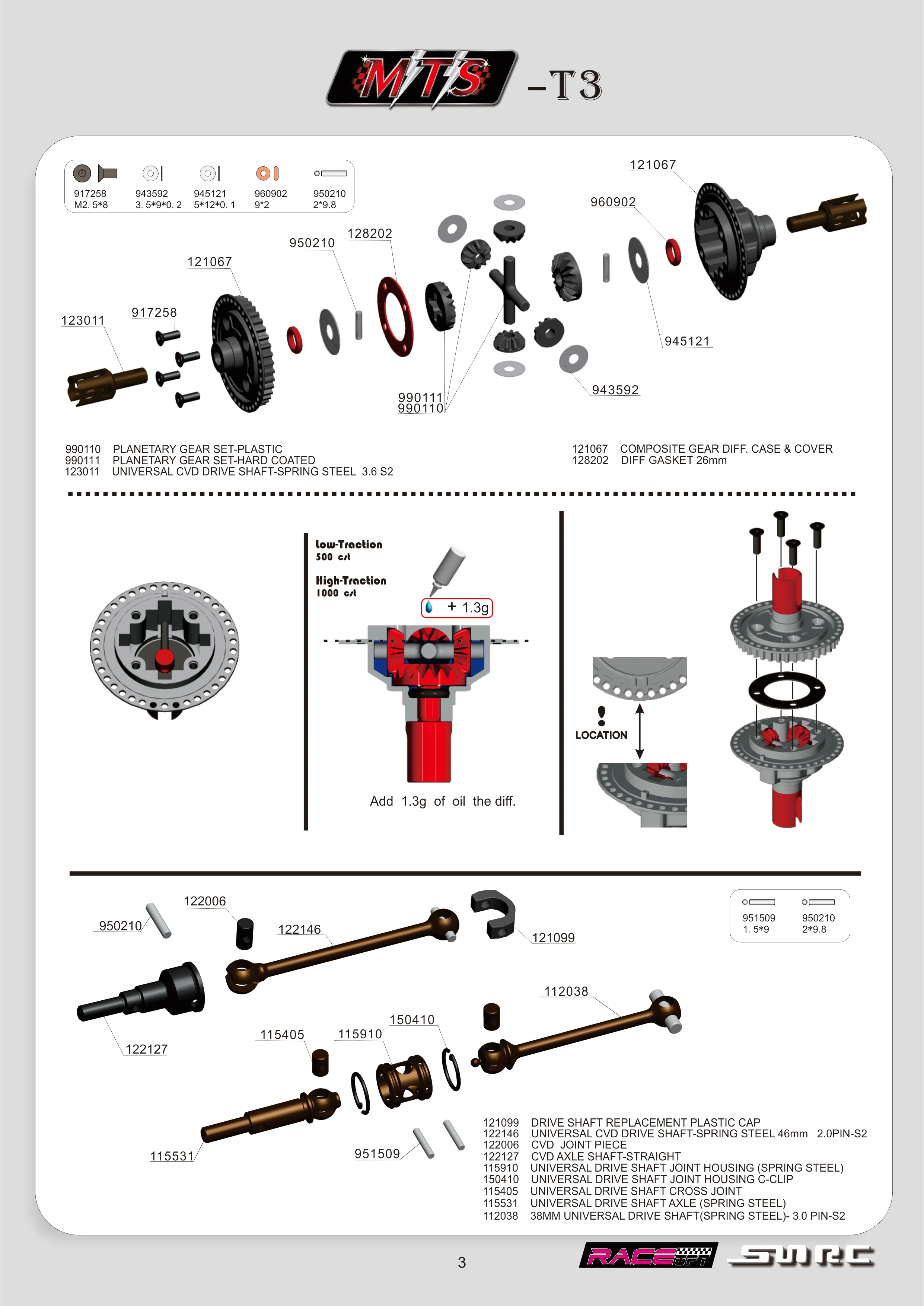 SN RC S120033 102 19 MTS T3 1:10 ELECTRIC TOURING PRO CAR KIT 4WD инструкция схема разложения