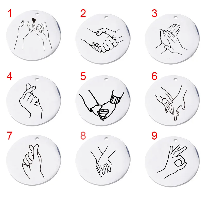 

Personalized Hand Gesture Pendant Engraved I Love You Sign Language Disc Round Pendant Stainless Steel Neck Pendants Women