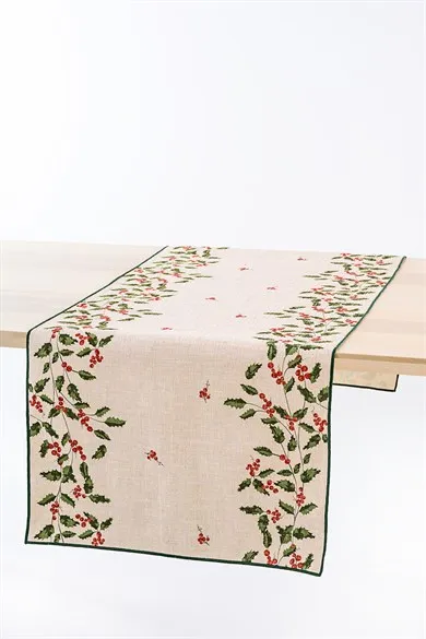

Floral Pattern Runner Table Band on Beige 50*150 cm.