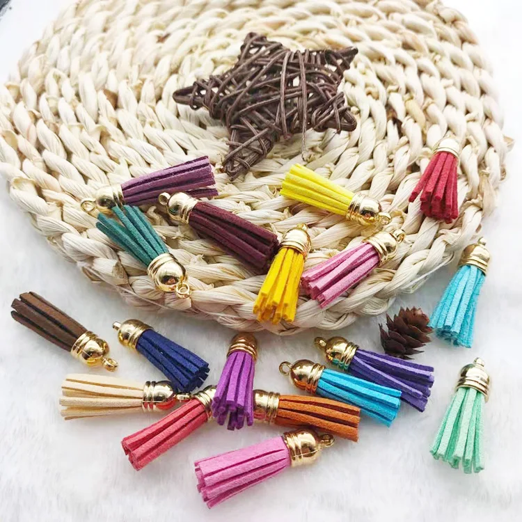 

100 Pcs/lote 38mm Suede Leather Tassel For Keychain Cellphone Straps Jewelry Summer DIY Pendant Charms Finding