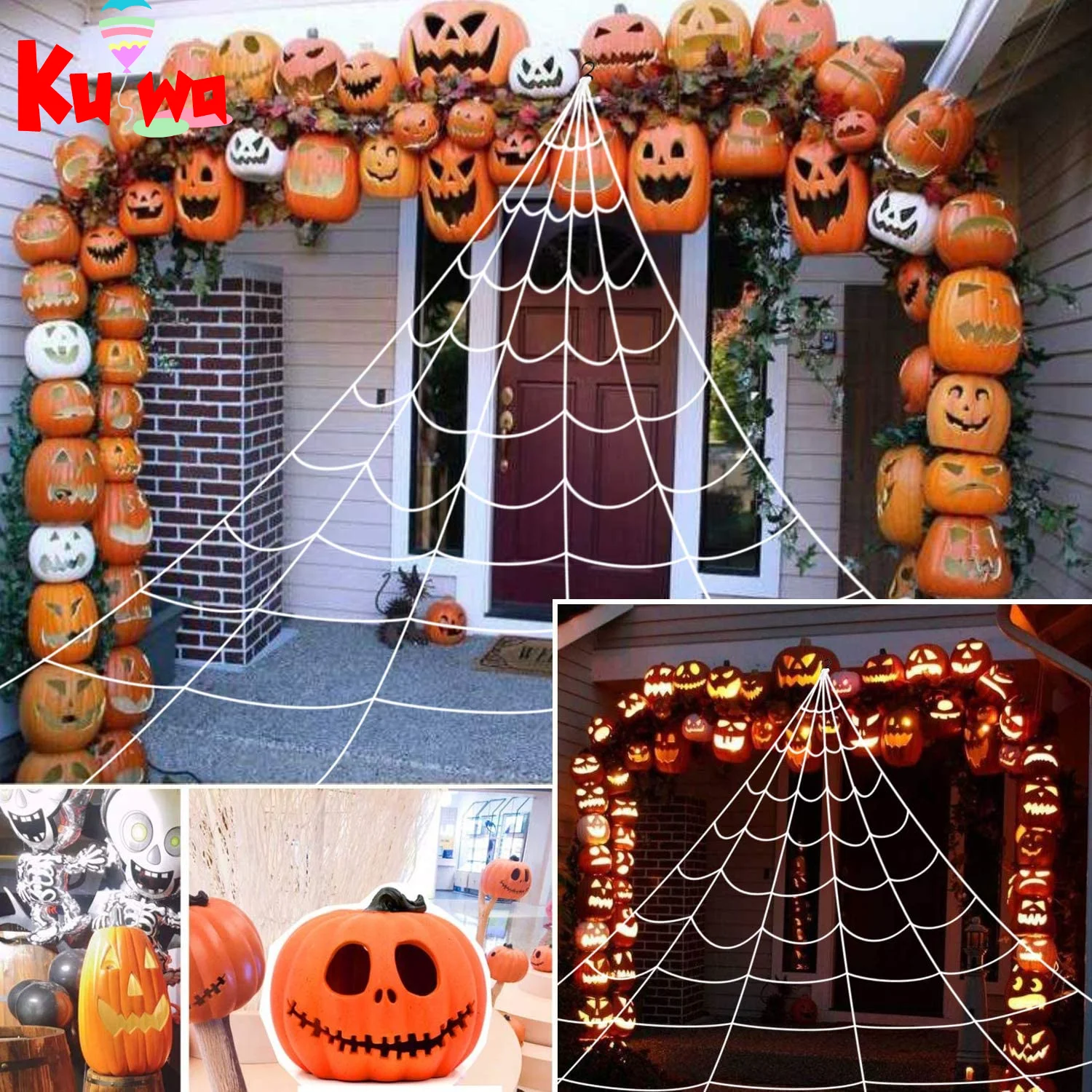 

NEW Halloween Decor Spider Web with Gutter Hook Set 16.4 Ft Giant Outdoor Party Yard Triangular Spider Web Decor Stretch Cobwe