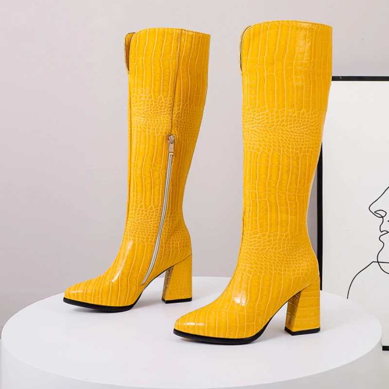 Women's Autumn and Winter Boots New High Heels Boots Crocodile Knee High Boots Stage Sexy New Boots Fashion Women's Shoes